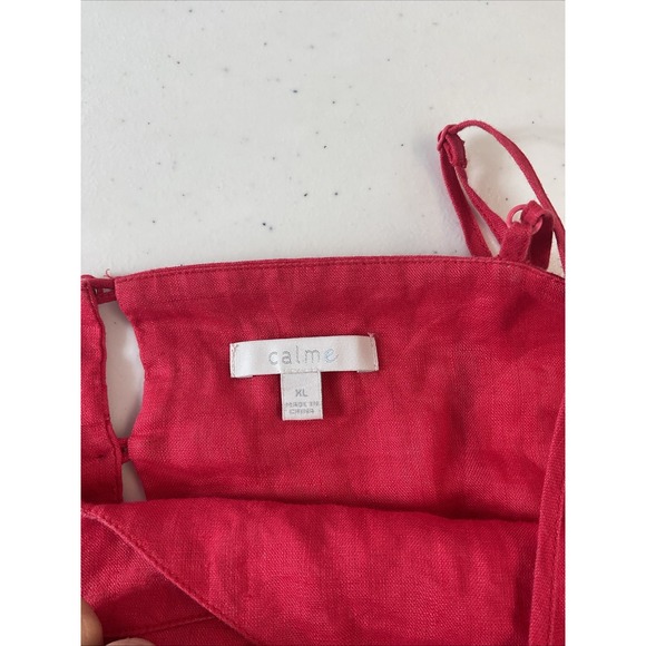 Johnny Was Calme Red coral 100% Linen Ruffle Tiered mid sun Dress Size XL - Picture 5 of 10